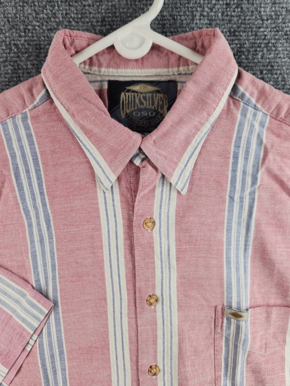 VTG Quiksilver QSD Silver Edition Oxford Cloth Shirt Size 2 Red Saltwater Denim